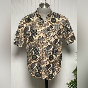 Natural Issue Brown Black Paisley Geometric Button Down Shirt Mens Large